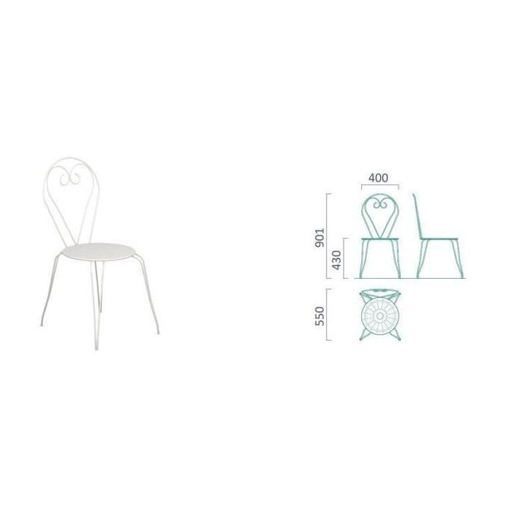 Lot de 4 Chaises de jardin romantique empilable en fer forgé - Blanc