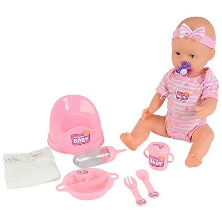 NEW BORN BABY Poupon Rose 43cm Boit Fait Pipi
