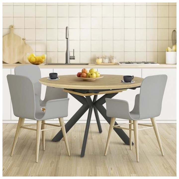 Table extensible CESAME - Ronde - Pieds métal - Décor chene - L 120/