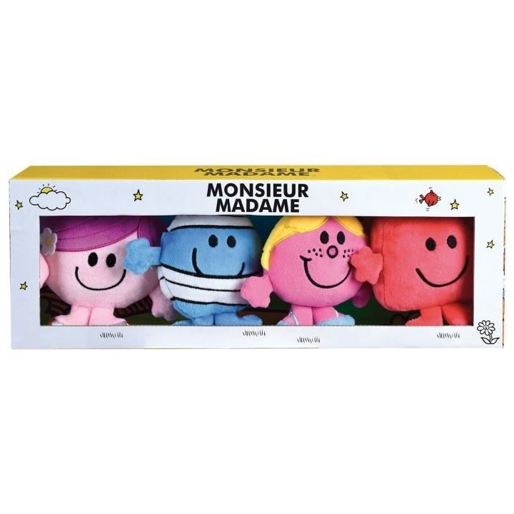 Jemini monsieur madame coffret 4 peluches +/- 12 cm : mme princesse, m