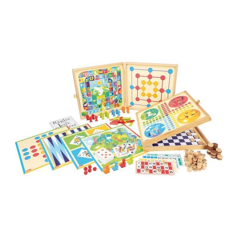 JEUJURA Coffret de Jeux classiques - 150 regles - Pions bois