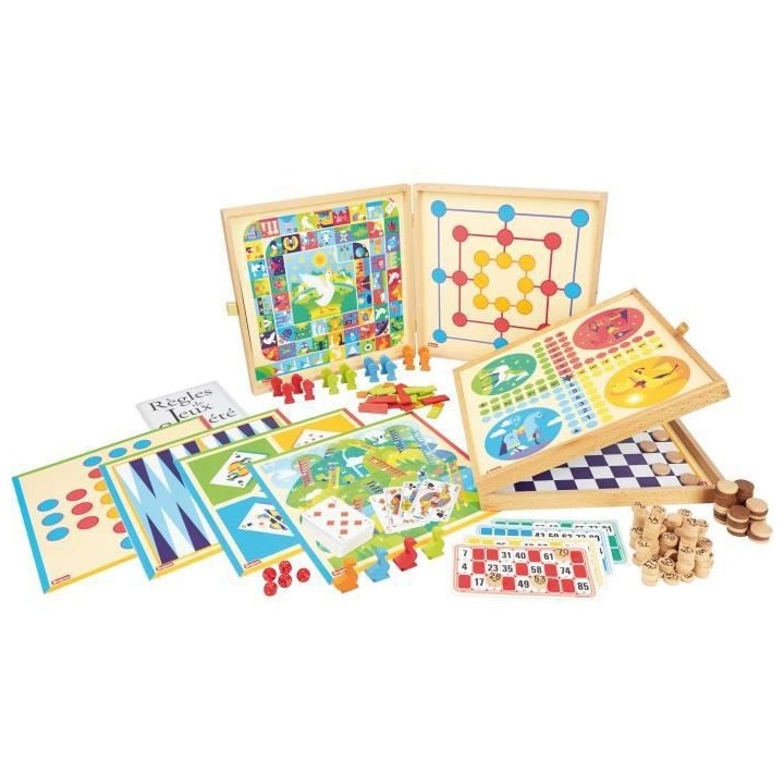 JEUJURA Coffret de Jeux classiques - 150 regles - Pions bois
