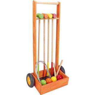 JEUJURA Jeu de croquet en bois - 4 joueurs - Chariot en bois