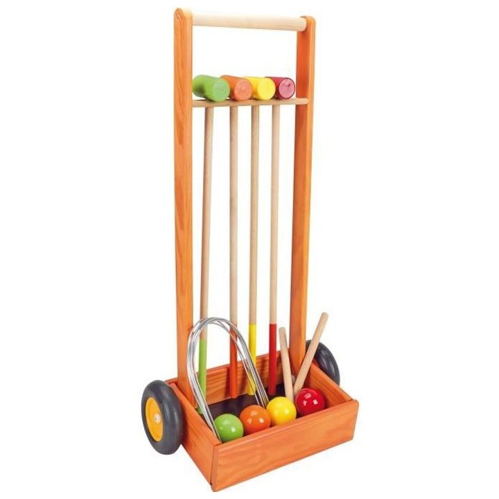 JEUJURA Jeu de croquet en bois - 4 joueurs - Chariot en bois