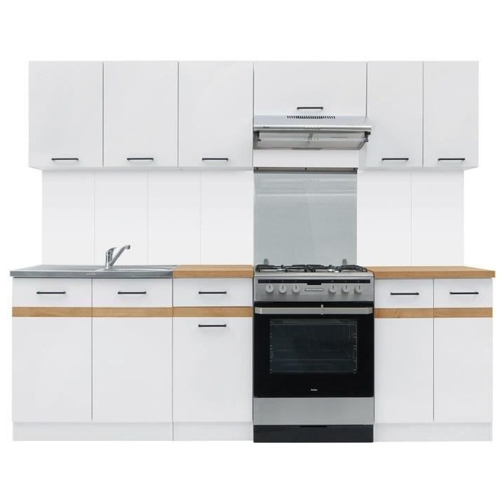 JUNONA Cuisine complete 240cm - 7 élements - Plan de travail inclus -