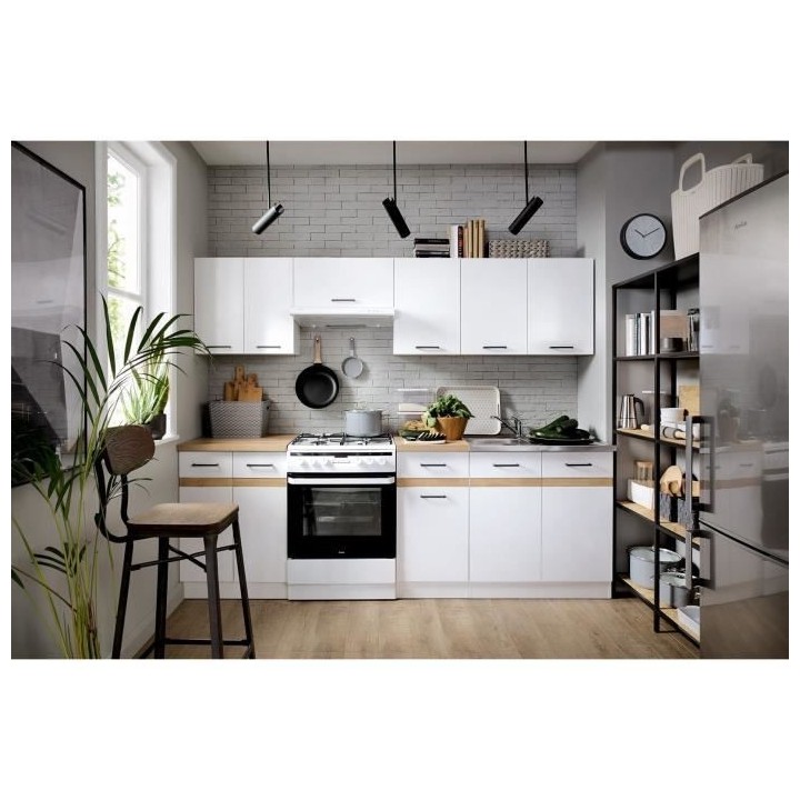 JUNONA Cuisine complete 240cm - 7 élements - Plan de travail inclus -