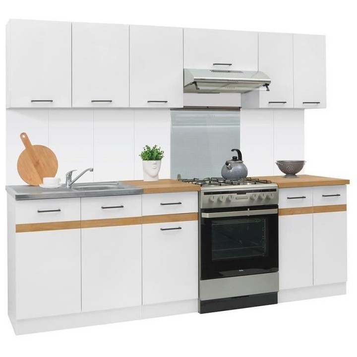 JUNONA Cuisine complete 240cm - 7 élements - Plan de travail inclus -