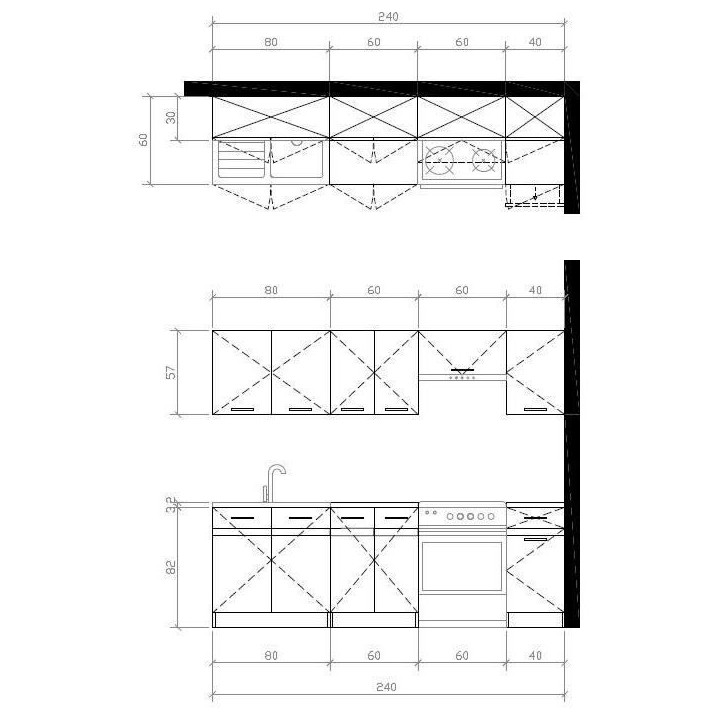 JUNONA Cuisine complete 240cm - 7 élements - Plan de travail inclus -