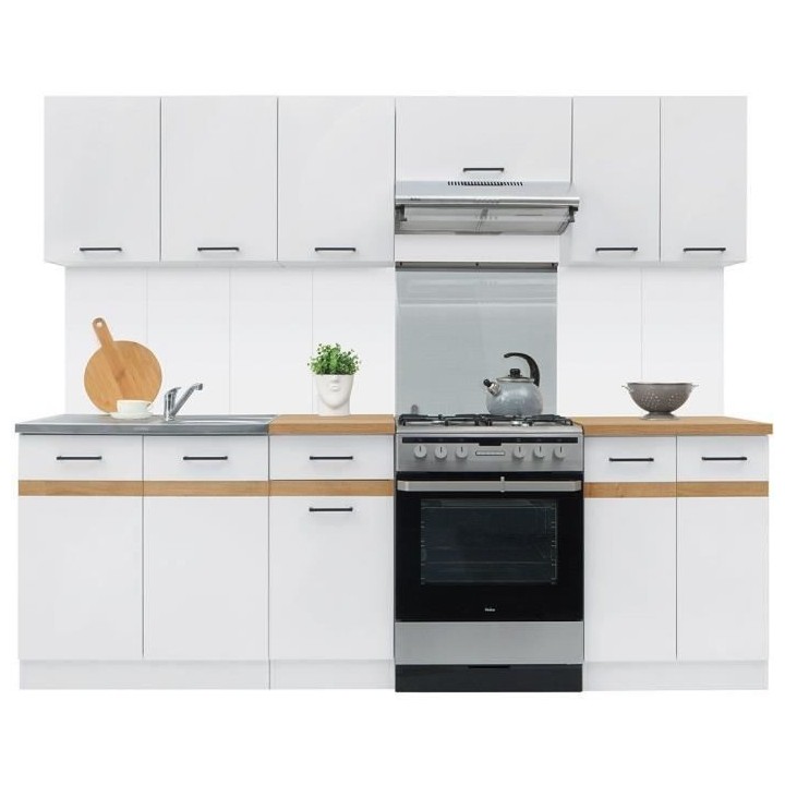 JUNONA Cuisine complete 240cm - 7 élements - Plan de travail inclus -