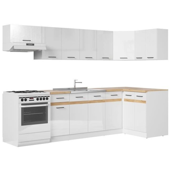 JUNONA Cuisine d'angle complete 340cm - 10 éléments - Plan de travai