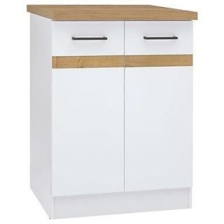 JUNONA Meuble bas de cuisine 60 cm - 2 Portes - Plan de travail - Blan