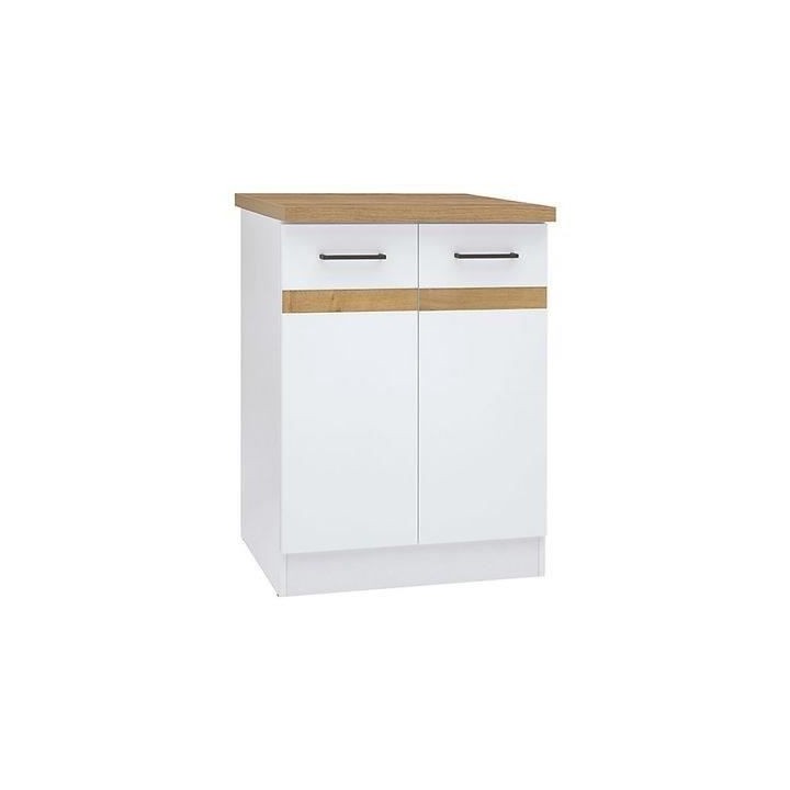 JUNONA Meuble bas de cuisine 60 cm - 2 Portes - Plan de travail - Blan