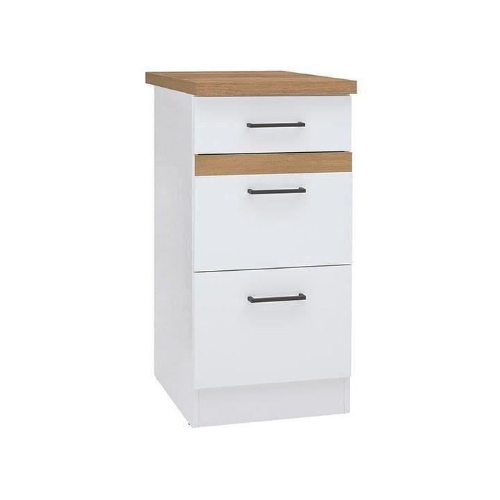 JUNONA Meuble bas de cuisine 40 cm - 3 tiroirs + plan de travail - Bla