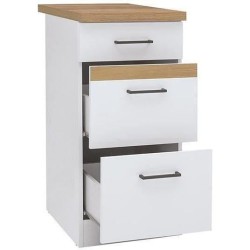 JUNONA Meuble bas de cuisine 40 cm - 3 tiroirs + plan de travail - Blanc brillant