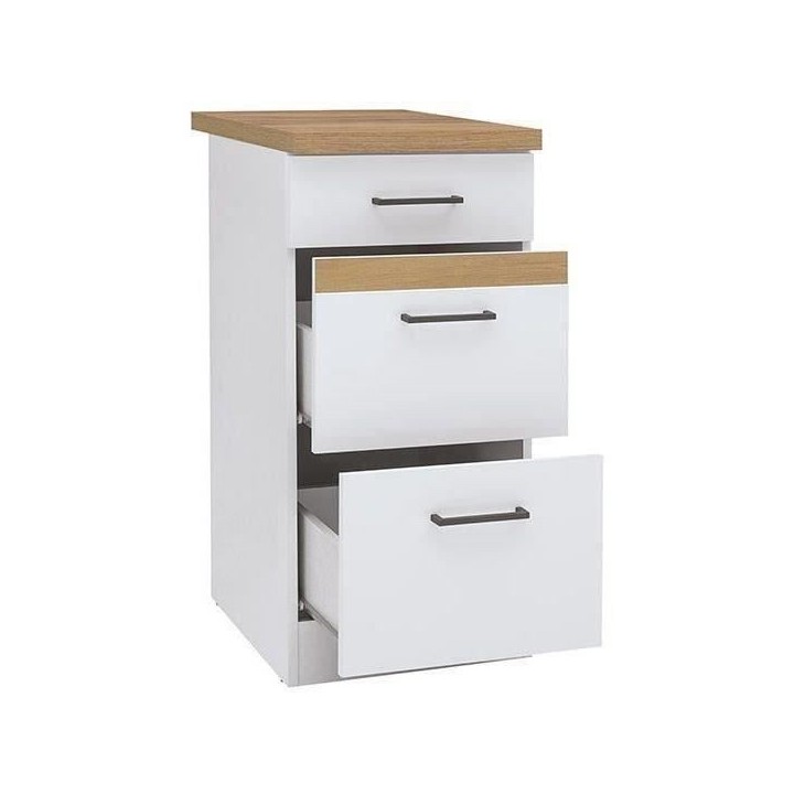 JUNONA Meuble bas de cuisine 40 cm - 3 tiroirs + plan de travail - Bla