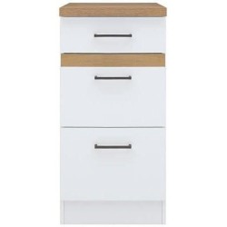 JUNONA Meuble bas de cuisine 40 cm - 3 tiroirs + plan de travail - Blanc brillant