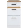 JUNONA Meuble bas de cuisine 40 cm - 3 tiroirs + plan de travail - Blanc brillant