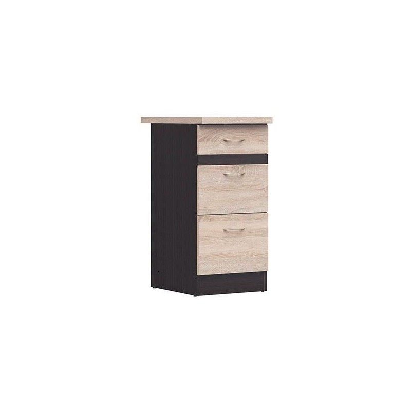 JUNONA Meuble bas de cuisine 40 cm - 3 tiroirs - Plan de travail - Chene sonoma