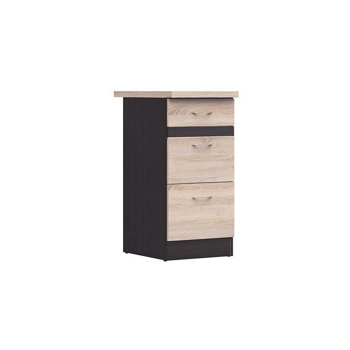 JUNONA Meuble bas de cuisine 40 cm - 3 tiroirs - Plan de travail - Che