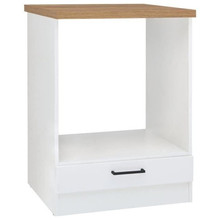 JUNONA Meuble bas four 60 cm - Plan de travail - Blanc brillant