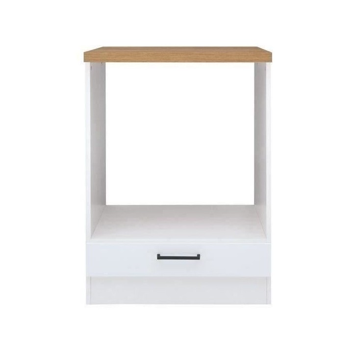 JUNONA Meuble bas four 60 cm - Plan de travail - Blanc brillant