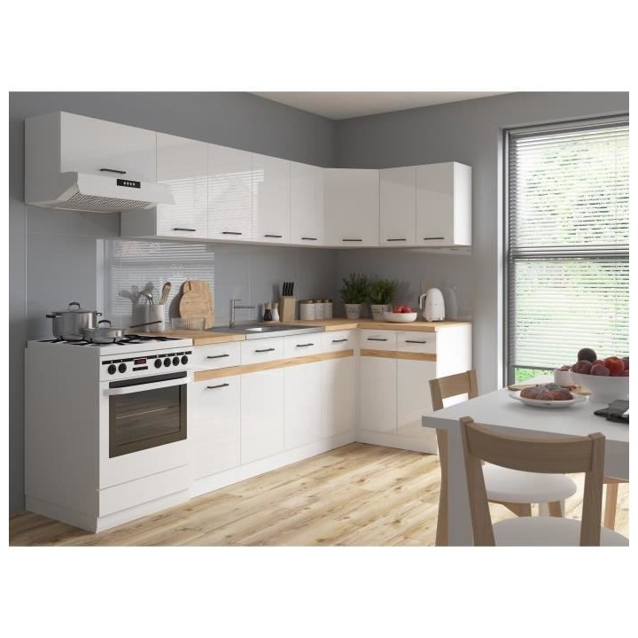 JUNONA Meuble bas four 60 cm - Plan de travail - Blanc brillant