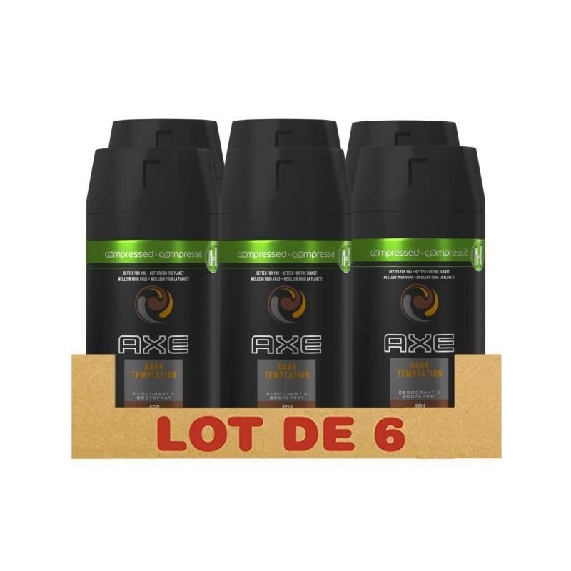 AXE Lot de 6 Déodorants Spray Compressé Dark Temptation Sans Sels d'Aluminium - 100ml