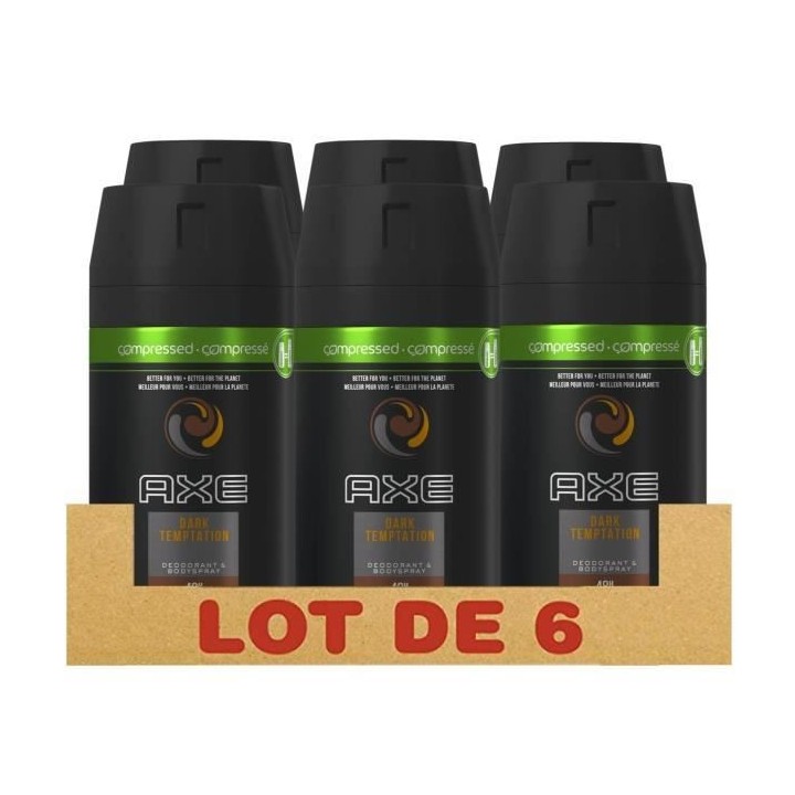 AXE Lot de 6 Déodorants Spray Compressé Dark Temptation Sans Sels d'