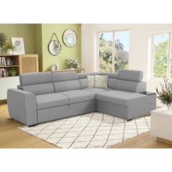 Canapé d'angle convertible 4 places KELIO - Tissu gris - L 245 x P 184 x H 77 cm