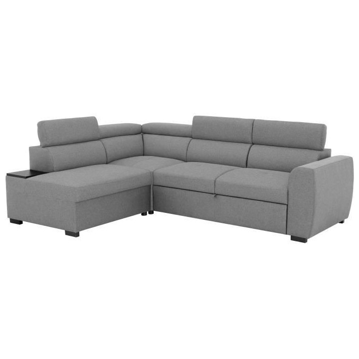 Canapé d'angle convertible 4 places KELIO - Tissu gris - L 245 x P 18