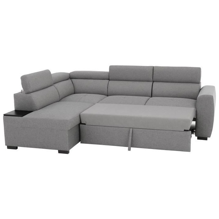 Canapé d'angle convertible 4 places KELIO - Tissu gris - L 245 x P 18