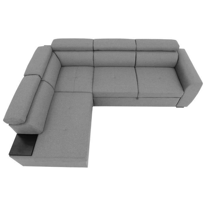 Canapé d'angle convertible 4 places KELIO - Tissu gris - L 245 x P 18