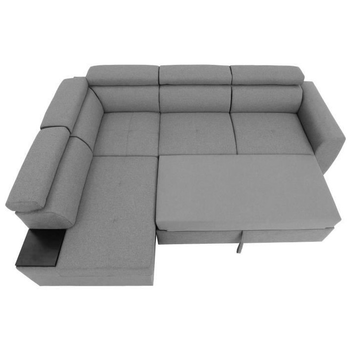 Canapé d'angle convertible 4 places KELIO - Tissu gris - L 245 x P 18