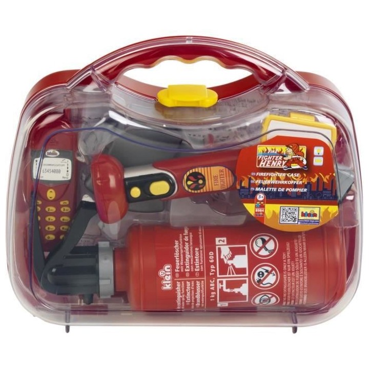 Mallette de pompier transparente avec 6 accessoires dont 1 lampe torch
