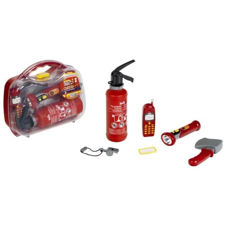 Mallette de pompier transparente avec 6 accessoires dont 1 lampe torch