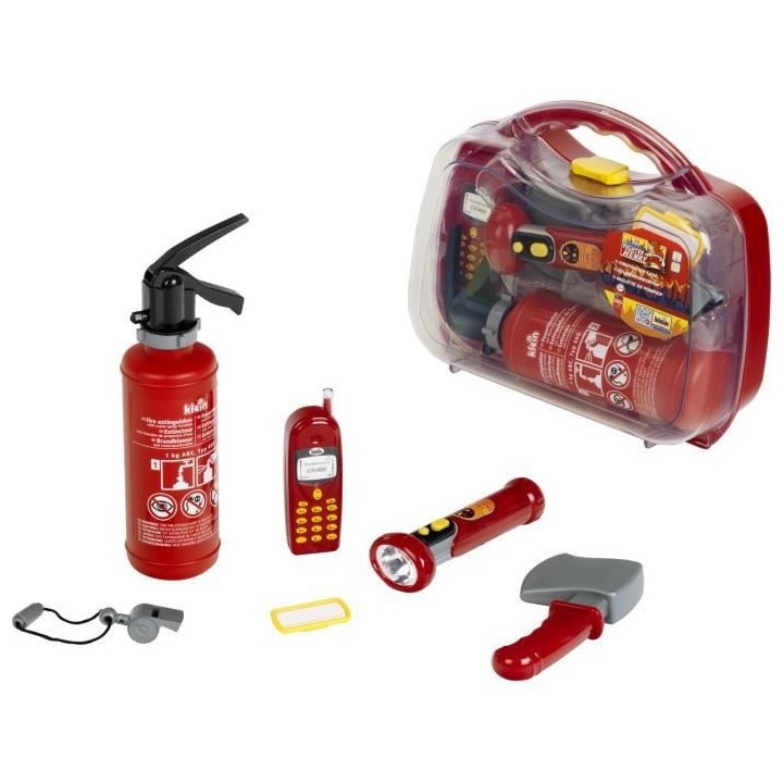 Mallette de pompier transparente avec 6 accessoires dont 1 lampe torch