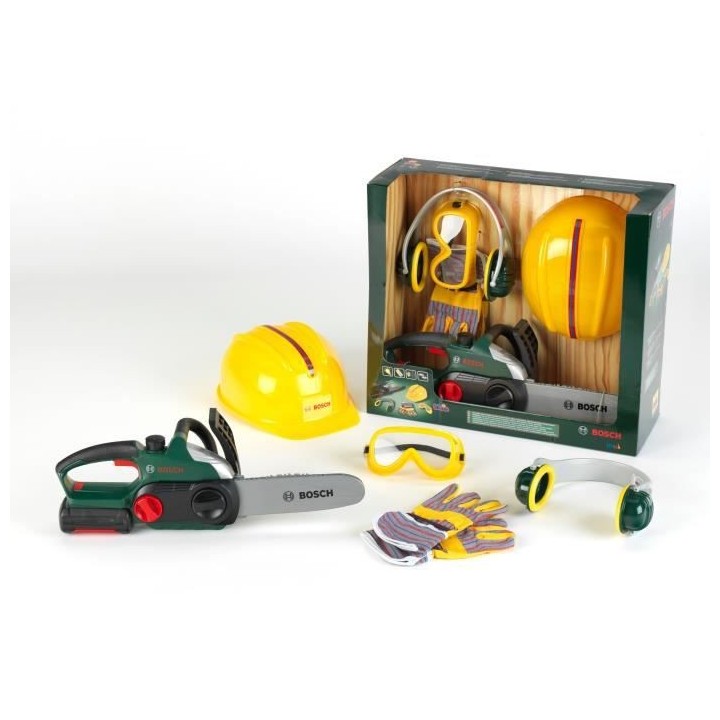 KLEIN - Jouet - Set bûcheron Bosch avec tronçonneuse électronique,