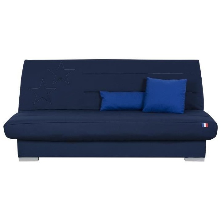 Banquette clic clac 3 places KYLIAN - Tissu bleu - L 192 x P 97 x H 90