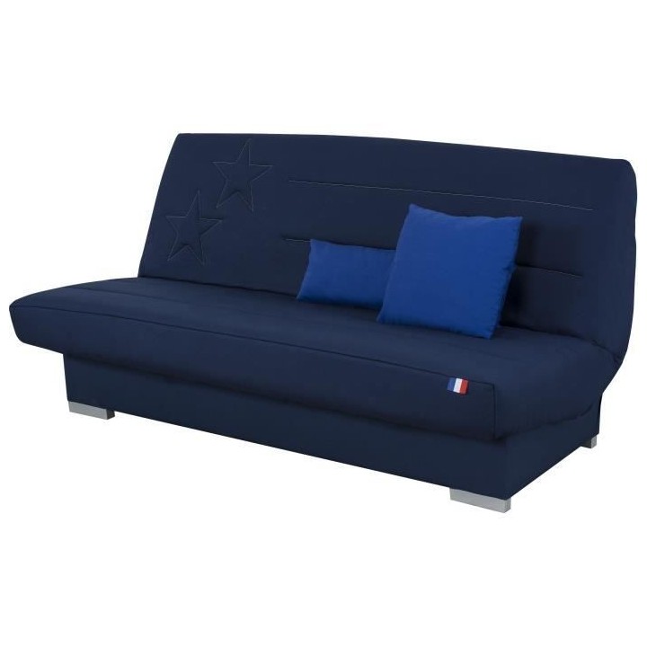Banquette clic clac 3 places KYLIAN - Tissu bleu - L 192 x P 97 x H 90
