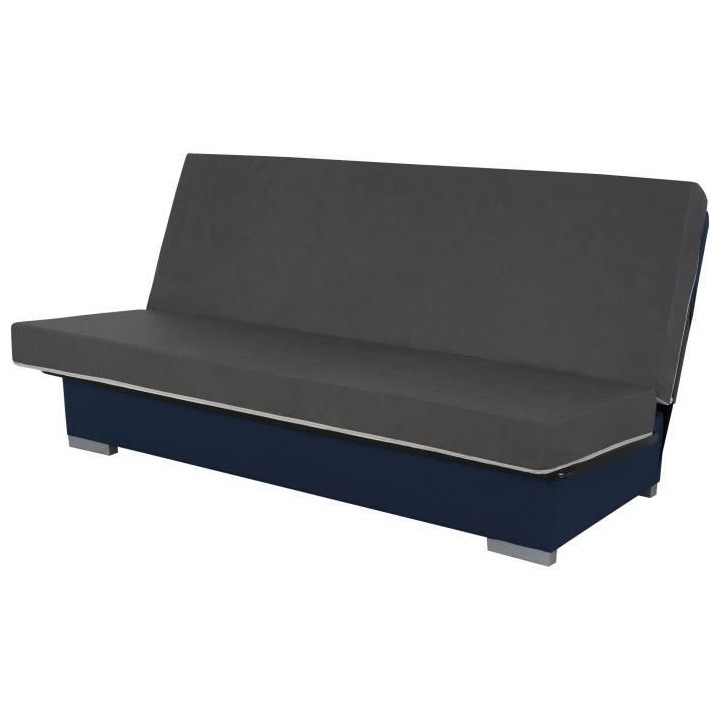 Banquette clic clac 3 places KYLIAN - Tissu bleu - L 192 x P 97 x H 90