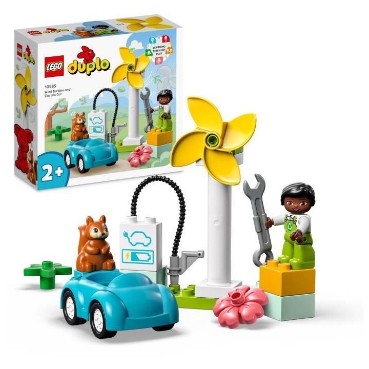 LEGO DUPLO Ma Ville 10985 L'Éolienne et la Voiture Électrique, Jouet