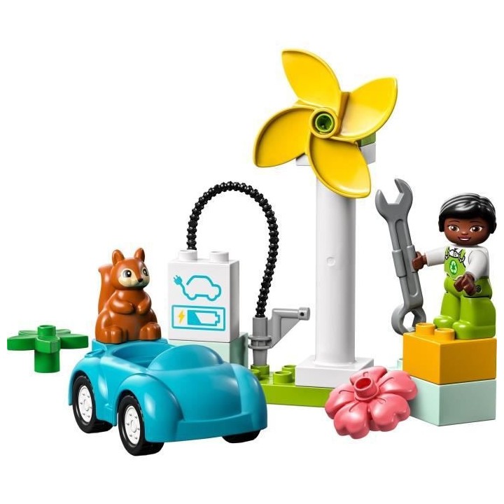 LEGO DUPLO Ma Ville 10985 L'Éolienne et la Voiture Électrique, Jouet