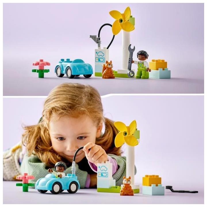 LEGO DUPLO Ma Ville 10985 L'Éolienne et la Voiture Électrique, Jouet