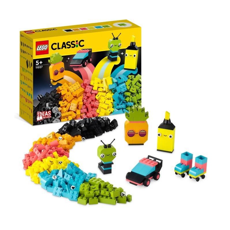 LEGO Classic 11027 L'Amusement Créatif Fluo, Jouet Briques, avec Voiture et Alien