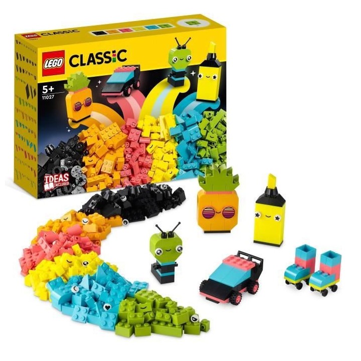 LEGO Classic 11027 L'Amusement Créatif Fluo, Jouet Briques, avec Voit