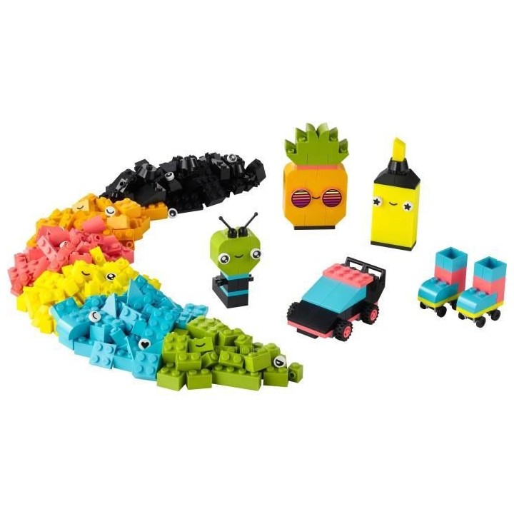 LEGO Classic 11027 L'Amusement Créatif Fluo, Jouet Briques, avec Voit
