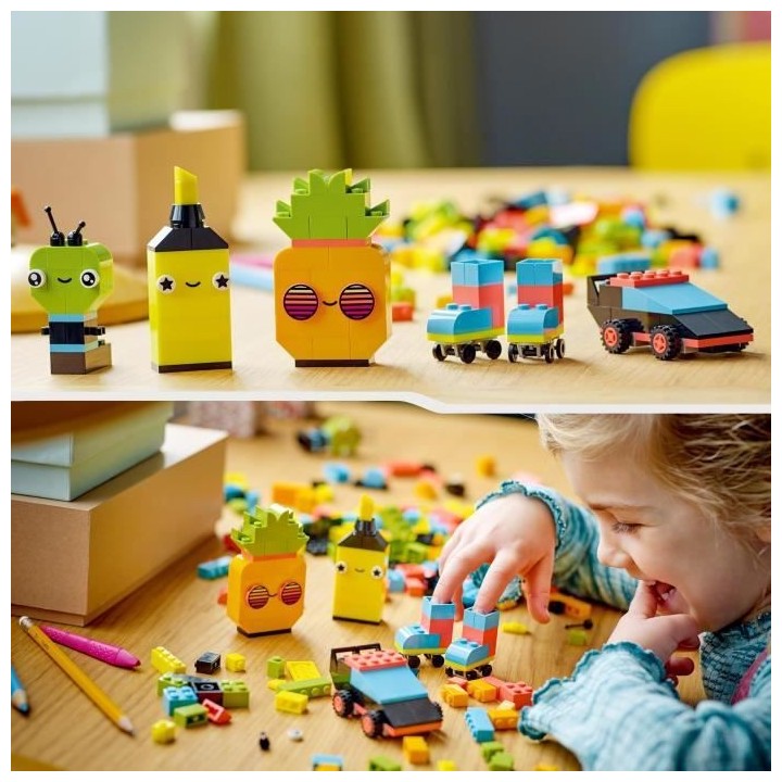 LEGO Classic 11027 L'Amusement Créatif Fluo, Jouet Briques, avec Voit