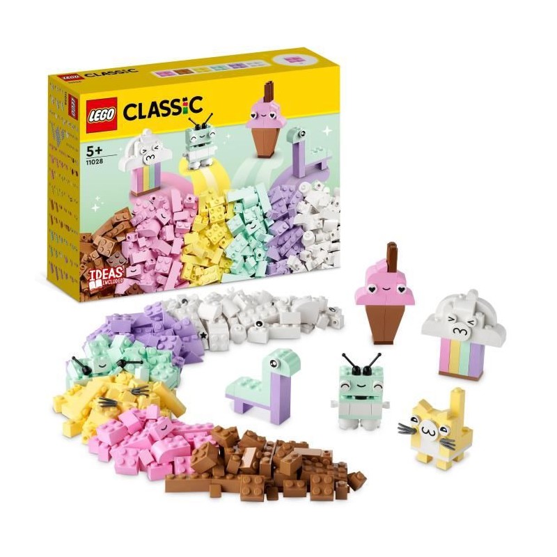 LEGO Classic 11028 L'Amusement Créatif Pastel, Jouets Briques avec Dinosaure et Chat, Cadeau