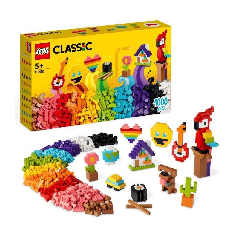 LEGO Classic 11030 Briques a Foison, Jouet Briques avec Perroquet, Fleur et Emoji, Cadeau