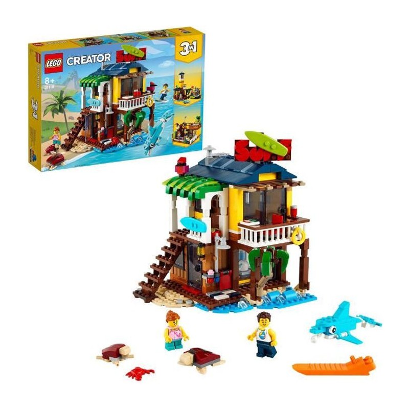 LEGO Creator 3-en-1 31118 La Maison sur la Plage du Surfeur, Jouet, Figurines Animaux Marins